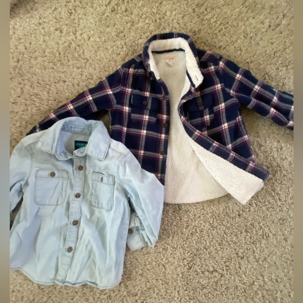 2T boy tops. Fleece jacket shirt and denim shirt